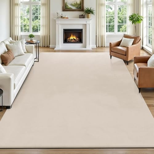 SHACOS Beige Teppich Wohnzimmer 200x300 cm Kurzflor Teppich Schlafzimmer Kunstfell Weich Flauschig Wohnzimmerteppich Waschbare Teppiche Groß Modern rutschfest, Felloptik