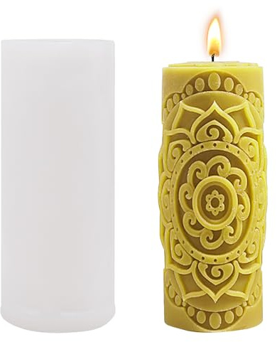 Mudoulu Molde Cilíndrico de Silicona con Relieve Floral, Molde Flexible y Reutilizable para Velas Aromáticas, Velas de Cera y Manualidades Creativas
