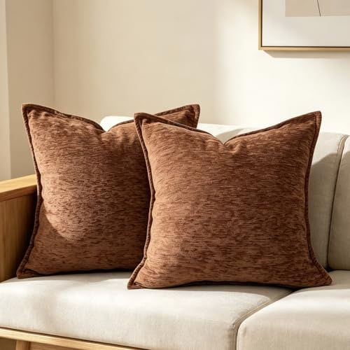 OYIMUA Weich Chenille Deko Kissenbezug 40x40 Rost 2er Set | Kissenhülle Sofakissen,Quadratisch Dekokissen für Sofa Bett,Wohnzimmer Schlafzimmer Deko Kissenhülle
