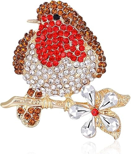 Broche rouge-gorge avec strass étincelants - Cadeau idéal pour Noël, un anniversaire