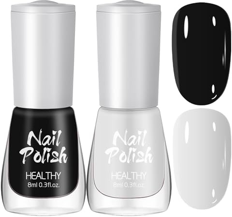 Black and White Nail Polish Set - 2Pcs Black & White Nail Varnish Quick Dry - High Glossy & Chip Resistant Nail Varnish Sets for Women Girls Nail Art DIY