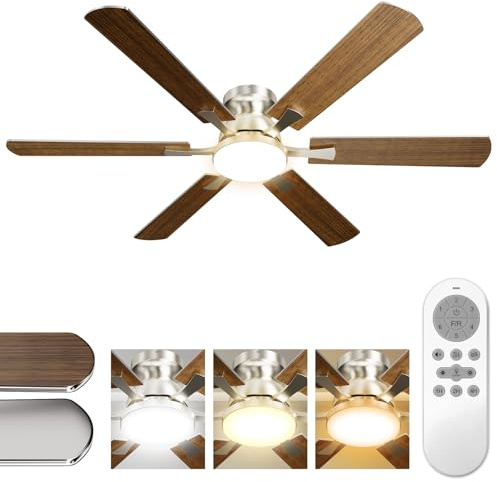 Airwit 132cm Grand Ventilateur Plafond avec Lumiere Double Face Pale, Ventilateur Plafond Silencieux avec Telecommande pour Chambre Salon, 6 Vitesses (Montage en Plafonnier)
