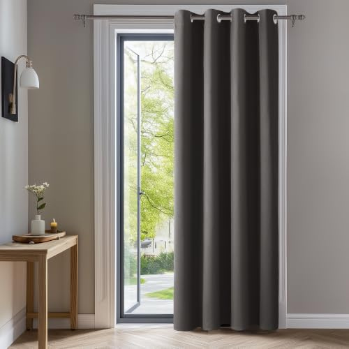Deconovo Verdunkelnde Gardinen mit Ösen Blickdicht Türvorhang Graugrün | 1 Stück, H145 x B140 cm, Hitzeschutz Gardine, Blackout Curtain, Sichtschutz, Thermovorhang für Schlafzimmer und Wohnzimmer