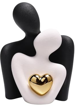 Qaixwuyi Romantische Paar Skulptur Keramik Dekofigur Schwarz Weiß | Moderne Statue für Wohnzimmer Hochzeitsgeschenk Heimdekoration, Geburtstagsgeschenke, Einzugsgeschenke, Jubiläumsgeschenk