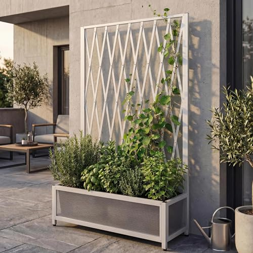Mendler Alu-Rankgitter HWC-G21 Stahl 152x90x35cm - weiß | Scherengitter, Rankhilfe, Blumenkasten, Pflanzkübel