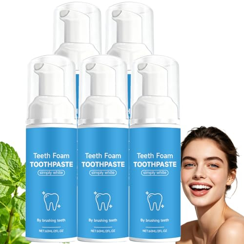 Zahnweiß-Schaum-Zahnpasta, Minzschaum-Zahnpasta, erfrischender Atem Tiefenreinigende Schaum-Zahnpasta, Rapid White Mousse zur Fleckenentfernung, Helligkeit und Reduzierung der Vergilbung (5PCS)