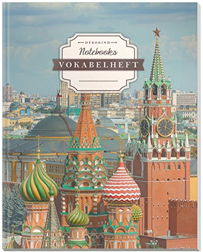 DÉKOKIND Vokabelheft | DIN A4, 84 Seiten, 2 Spalten, Register, Vintage Softcover | Dickes Vokabelbuch | Motiv: Moskau