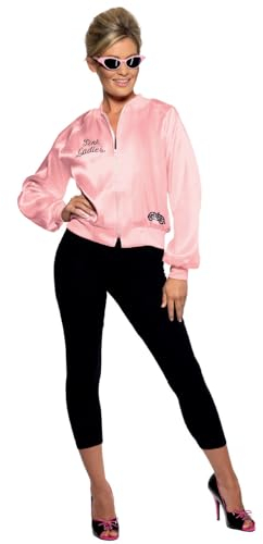 Smiffys Veste Grease Pink Ladies, Rose, avec logo brodé