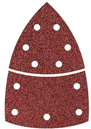 wolfcraft 10 Haft-Schleifblätter für Dreieckschleifer - Körnung 80 - Dreieck-Schleifblatt Eckmaß 95 mm und Basis Schleifblatt - für Holz, Metall, Farbe, Kunststoff - gelocht - 1813000 gelocht