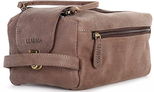 LEABAGS Grand Sac de Toilette en Cuir Premium pour Hommes | Trousse de Toilette à Suspendre spacieuse | Trousse de Maquillage, de Surveillance et de beauté (Marron, Taille Unique)