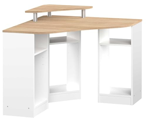 Symbiosis Corner Bureau d'angle Blanc et Chêne Naturel 94x94x83,4 cm
