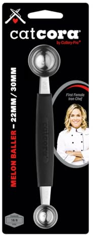 Cat Cora Melon Baller, Professional 18/8 Stainless Steel Dual Blades 22/30-MillimeterFor Melon Balls and Garnishes, Ergonomic Soft-Grip Handle