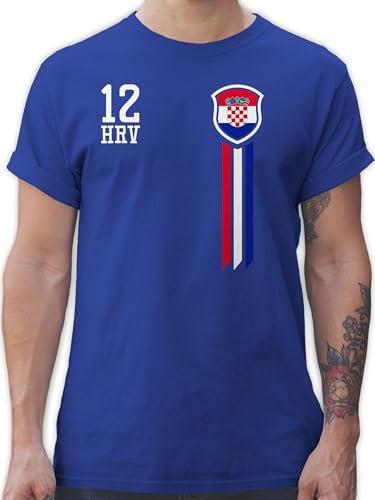 T-Shirt Herren - Fußball EM WM - 12. Mann Kroatien Fan-Shirt - L - Royalblau - Trikot Fussball 2024 Fanartikel Shirt Europameisterschaft Tshirt Euro männer 24 t fu Ball Shirts
