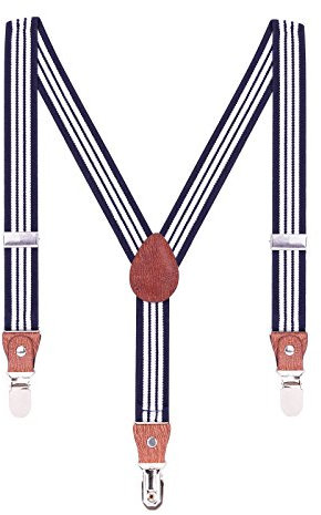 WANYING Kinder Kleinkind Jungen Mädchen Hosenträger für 3-8 Jahre alt Elastische Y Form 3 Clips Hosenträger - Gestreift Dunkelblau