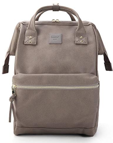 Kah&Kee Damen Leder Rucksack -Wasserdicht 15 Zoll Elegant Laptop-Taschen für Lehrerinnen & Büro-Arbeit, ideal für Reisen (Grau, mittel)