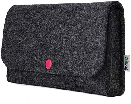 stilbag Tasche für Elektronik Zubehör aus Wollfilz anthrazit, Knopf pink