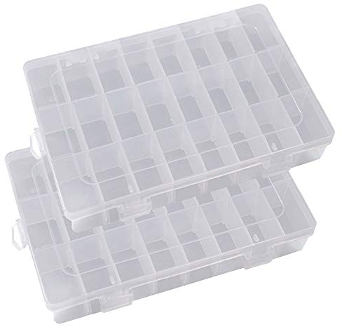 Sortierbox, Tragbare 24 Raster Klar Harte Kunststoff Verstellbare Schmuck Organizer Box Container Aufbewahrungskoffer mit Abnehmbaren Trennwänden für Maniküre Zubehör, Loom Gummis