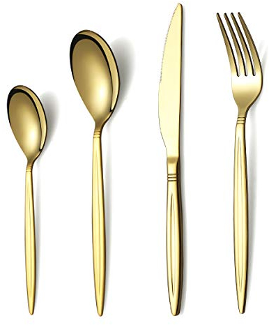 Berglander Titan goldener Überzug Besteck set 24 teilig, Edelstahl Golden Besteck set, Service für 6 Personen