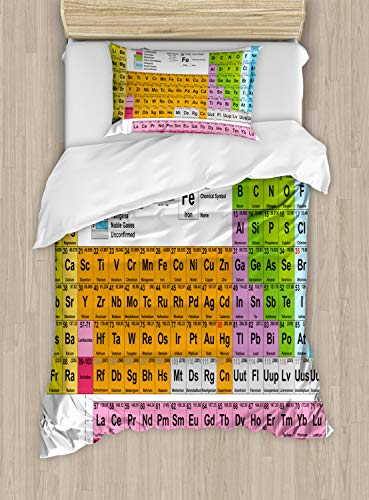 ABAKUHAUS Periodensystem Bettbezugs Set für Einzelbetten, Chemie-Liebhaber, Milbensicher Allergiker geeignet mit Kissenbezug, 130 x 200 cm, Mehrfarbig Orange