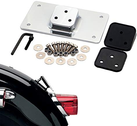Bid4ze Chrome 3 Holes Laydown License Plate Mounting Bracket Holder for Harley Big Twins Softail Dyna Sportster 1973 & Up