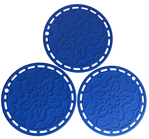 Silicone Trivet Mat 7.87 Multi-Use Hot Pads Round Pot Holders Heat Resistant Non Slip Flexible Durable Hot Pot for Dishes,Countertops,Tables Set of 3 (Navy Blue)