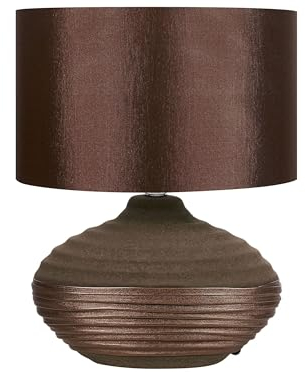 Beliani Klassische Tischlampe Porzellan/Kunstseide braun Lima