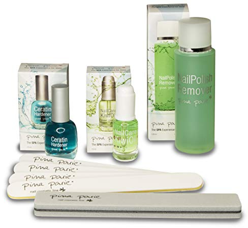 pina parie Nail Repair Kit - 15ml Keratin Hardener, 125ml Nail Polish Remover, 10ml Nail Care Oil, 5 Nail Files - Care & Repair Kit for Hand & Foot Care, Manicure, Pedicure - 8 Pieces