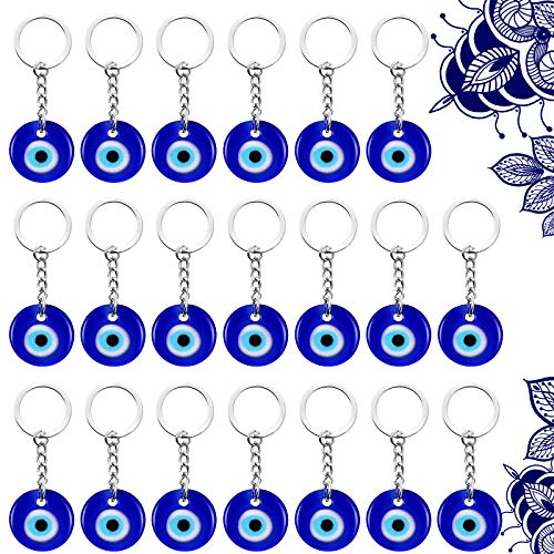 Chuangdi 20 Stücke Türkisch Blau Böses Auge Schlüsselbund Reize Anhänger Bastelglas Schlüsselbund mit Schlüsselring Hängenden Ornament Schmuck Zubehör Amulett für Viel Glück