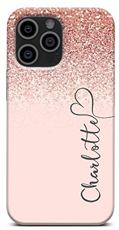 iCaseDesigner Personalised Marble Glitter Flowing Name with Heart Phone Case for Apple iPhone 12/12 Pro - 1. Pink Sparkle Fade Vertical Name