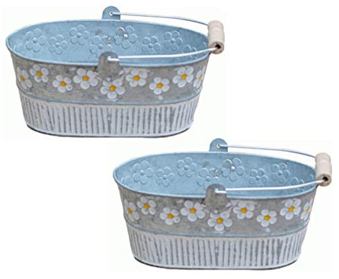 Cabilock 2 Secchielli per Fiori in Rilievo retrò Vasi per Fiori in Ferro Secchielli Vintage per Decorazioni per La Casa