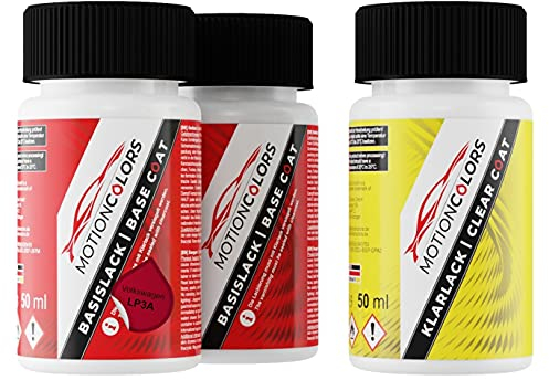 MOTIONCOLORS Rot LP3A / P3A für Volkswagen/VW Autolack Lackstift Set Grundlack Basislack Klarlack je 50ml