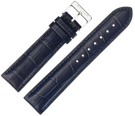Stailer | Uhrenarmband aus echtem Leder mit Alligatorprägung | Lederarmband mit Edelstahl Metall Schließe | 22mm (L) | Blau | Unisex