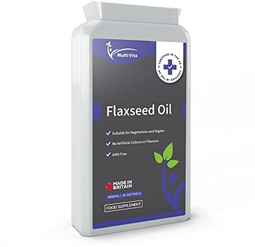 Organic Flaxseed Oil Capsules 1000mg – 90 Vegan Soft Gels - High in Omega 3, 6, 9 - Made with only Cold Pressed, Hexane Free Organic Flax Seed - Manufactured in The UK