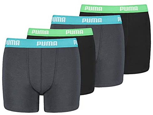 PUMA Boxershorts Jungen Kinder Unterhose Unterwäsche 4 er Pack, Farbe:376 - India Ink/Turquoise, Bekleidung:176