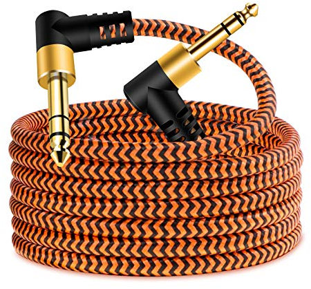 6.35mm Guitar Cable 2m,Youii 6.35mm(1/4) TRS Right Angle to Audio Male Instrument Cord for Electric Guitar, Bass, Amplifiers, Keyboard, Effector. (2m), Gold,Silver
