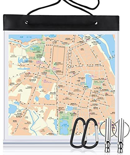 SANNIX Étui de carte étanche transparent avec fenêtre transparente et sangle de cou en PVC pour la randonnée (31 x 28 cm) avec mousqueton et sifflet, transparent, 12.20 × 11.02 / 31 × 28 cm, Moderne