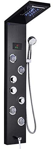 Huin Robinet de douche de salle de bain Panneau de douche LED Colonne Mitigeur de baignoire avec écran de température de douche à main-Noir C