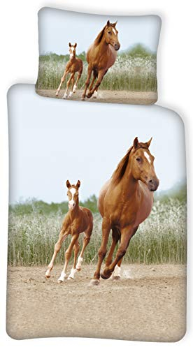BrandMac ApS Pferd Bettwäsche-Set Baumwolle, Bettbezug 135x200 cm + Kissenbezug 80x80 cm