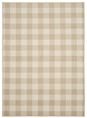 Garland Rug Country Living Buffalo Plaid 7 ft. x 10 ft. Area Rug for Living Room, Bedroom, Kitchen, Dining Room, Nursery,Tan/Ivory