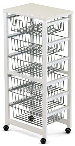 Arredamenti Italia Gustavo Wooden Kitchen Trolley with 6 Baskets White Finish AR-It the Heart of Wood