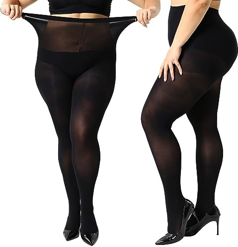 Yilanmy Strumpfhose Damen Größen Große 2 Paar 70 DEN Blickdichte Übergröße Nylonstrumpfhose (3XL-2 Paar Schwarz)