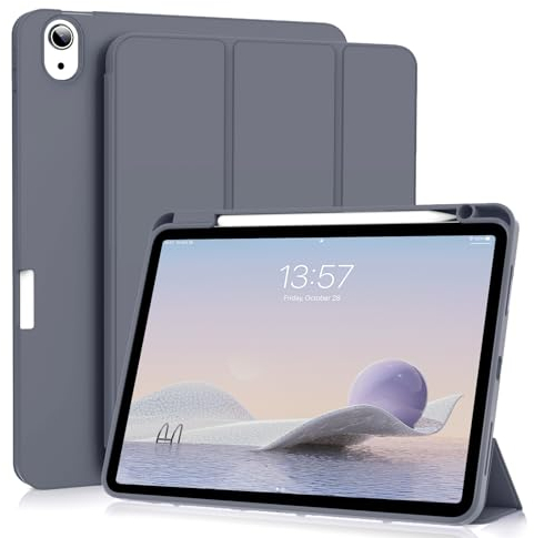 ZOYU Hülle für iPad Air 7./6. 11 Zoll 2025 M3 2024 M2/ iPad Air 5 4 (2022/2020 10,9 Zoll) mit Stifthalter, Weich TPU Schutzhülle Auto Schlafen/Wachen, Unterstützt Pencil Pro/USB-C, Lila