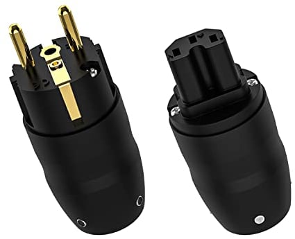 Tertullus 1 Paar Messing Vergoldet High-End Schukostecker +Kaltgeräte Für Kabel mit maximal 18mm Aussendurchmesser (vergoldet, E870)