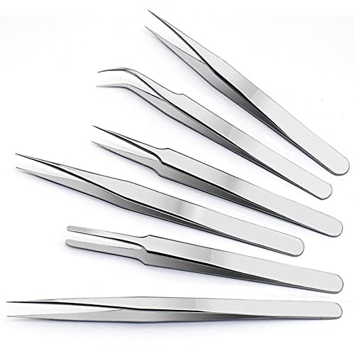 H&W 6Pcs Set Di Pinzette Di Precisione,Kit Di Pinzette Antistatiche in Acciaio Inox,Pinzette ESD per Elettronica,Sodlering,Gioielli,Artigianato, Lavoro Di Laboratorio,Fai Da Te