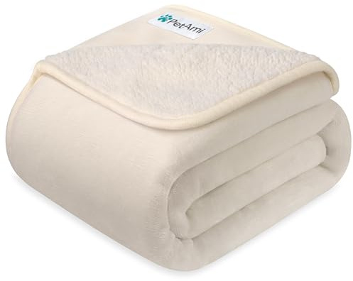 PetAmi Waterproof Dog & Cat Blanket - Pee Proof, Reversible, Soft Fleece - Washable, 24x32 Beige
