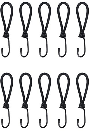Tsnamay 10 schwarze Bungee-Schnüre mit Haken, 15,2 cm Bungee-Schnüre mit robusten Metallbändern für Camping, Planen, Zelte, Pflanzen, Sonnenschutz, Baldachin