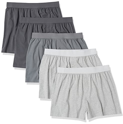 Amazon Essentials Men's Cotton Jersey Boxer Short Underwear (Available in Big and Tall), Pack of 5, Grey Heather/Charcoal Mix, 5XL Plus
