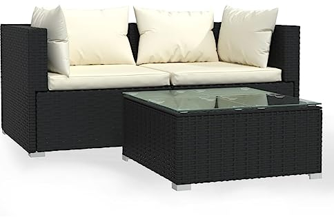 vidaXL 3-tlg. Garten-Lounge-Set mit Auflagen Schwarz Poly Rattan