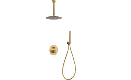 IMEX - Conjunto de ducha termostática empotrado Techo - Kit Termostático Ducha Empotrado 2-Vías - SERIE LINE TOP Oro Cepillado - GTQ038/OC