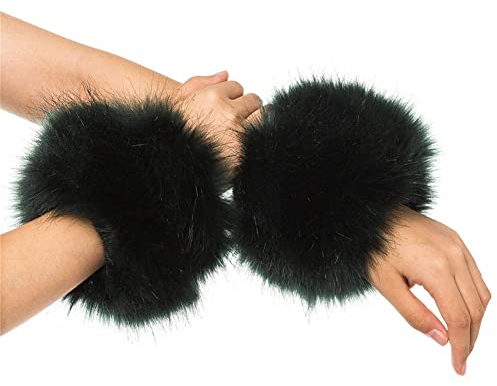 1 Paare Fell Pelz Armstulpen,Damen Pulswärmer Pelz Kunstfell Fellstulpen Fell Manschette Handschuhe Pulswärmer Kunstfell Winter Handgelenk Wärmer für Pullover Mantel Weste Jacken für Frauen,Dunkelgrün